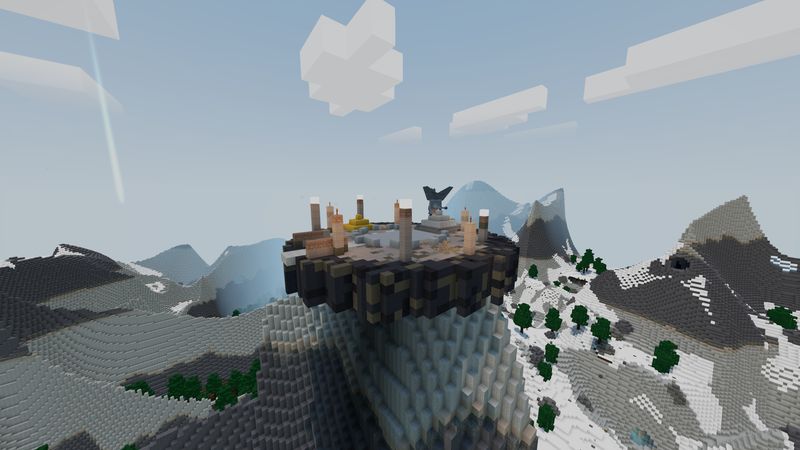 A dragon perched on a stone lair among snowy peaks